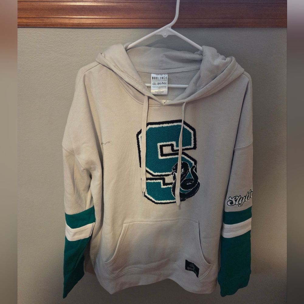 Men's Cream and Green Slytherin Hockey Sweater Style Hoodie